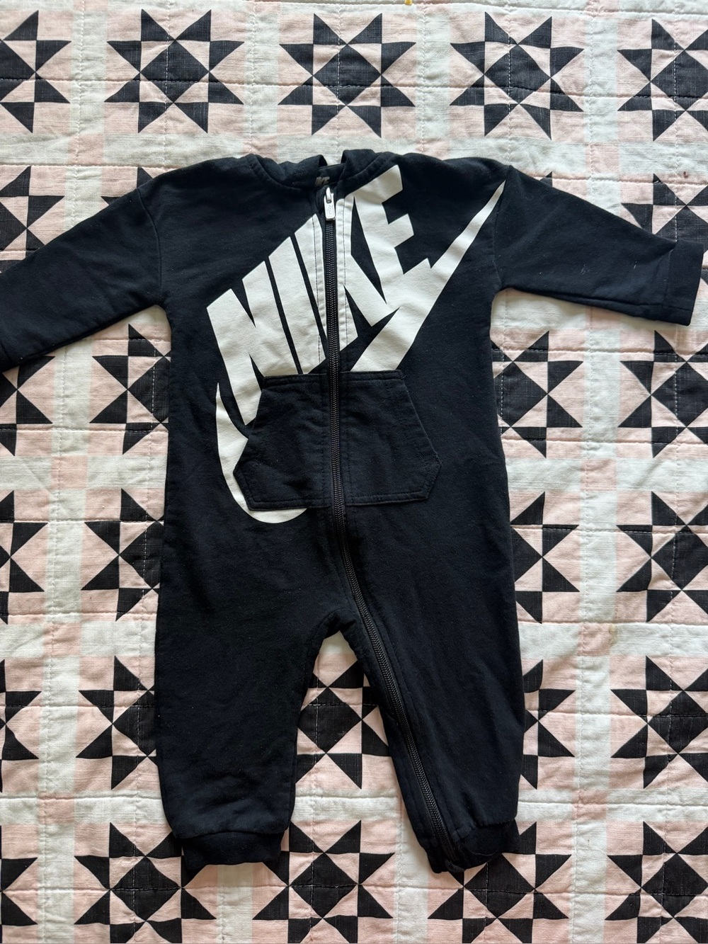 Nike Black and White Zip-Front Kids One-Piece Bodysuit